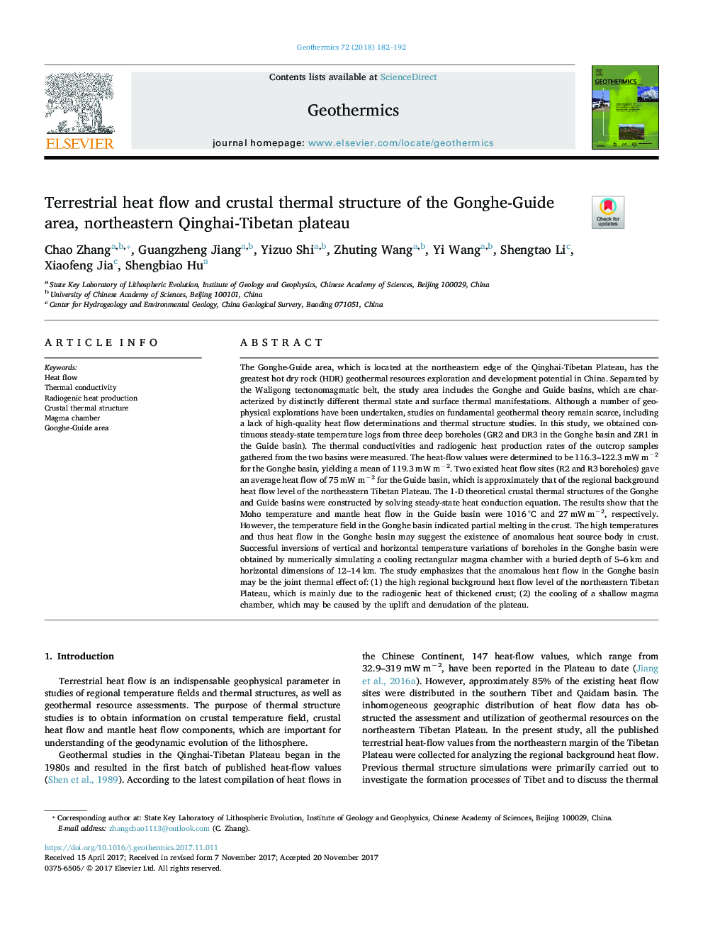 Terrestrial heat flow and crustal thermal structure of the Gonghe-Guide area, northeastern Qinghai-Tibetan plateau