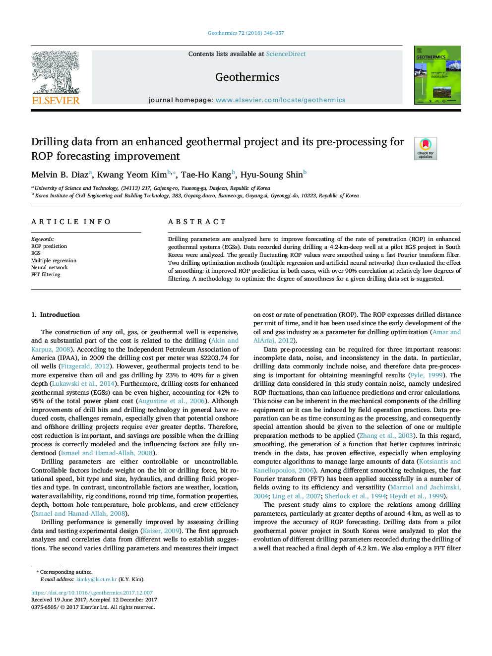 Drilling data from an enhanced geothermal project and its pre-processing for ROP forecasting improvement