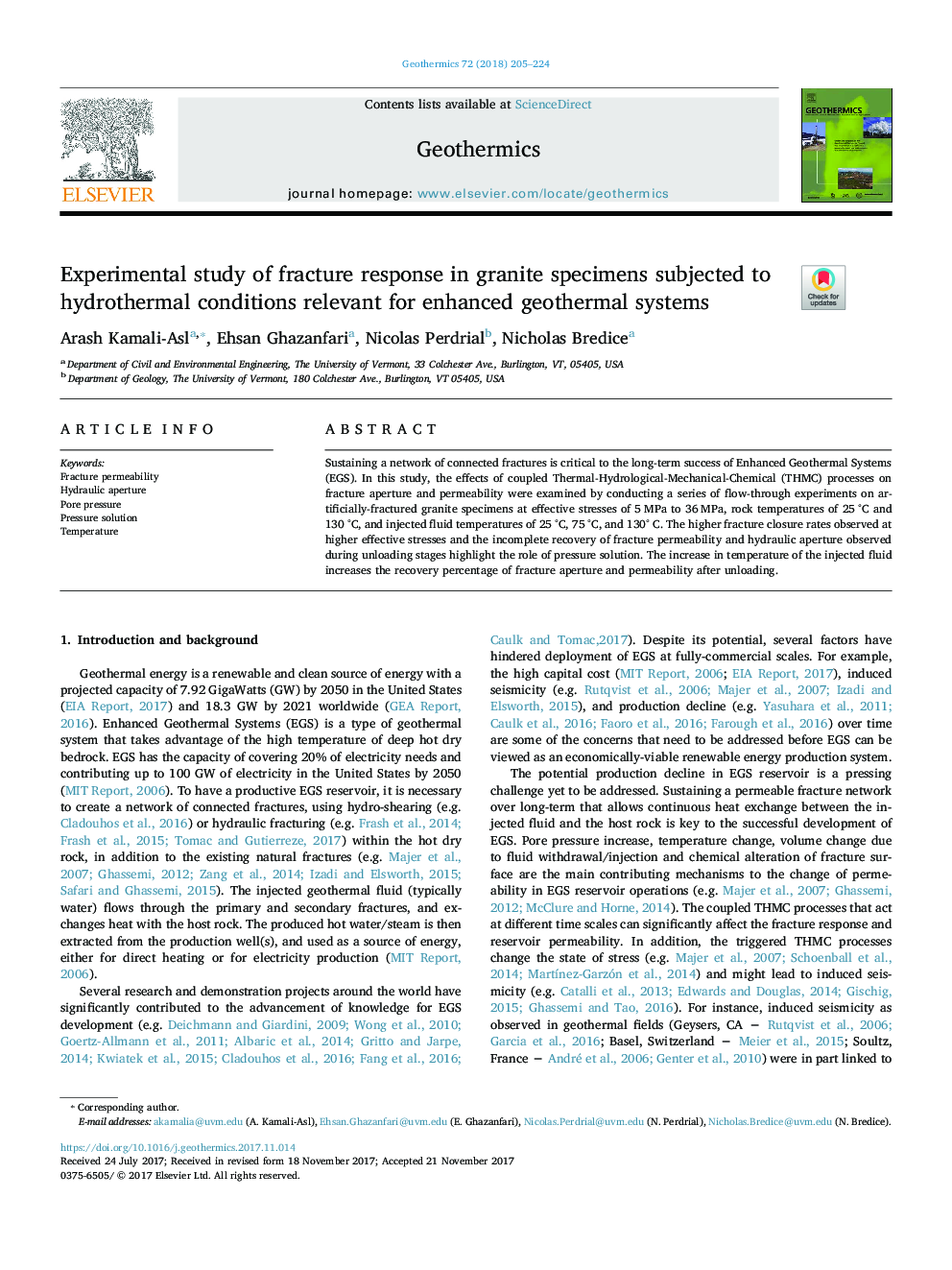 Experimental study of fracture response in granite specimens subjected to hydrothermal conditions relevant for enhanced geothermal systems