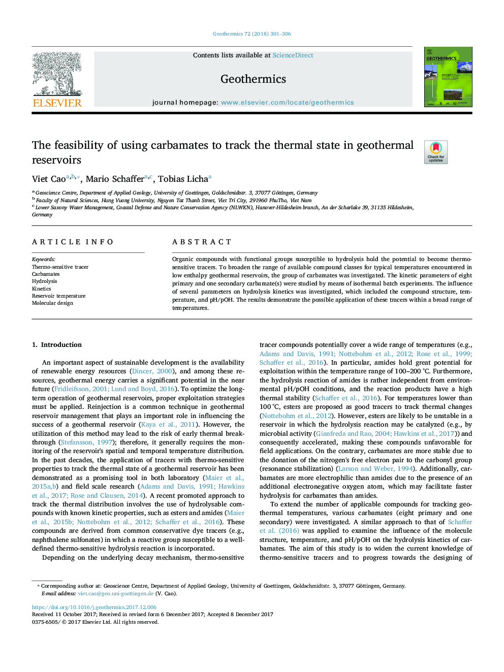 The feasibility of using carbamates to track the thermal state in geothermal reservoirs