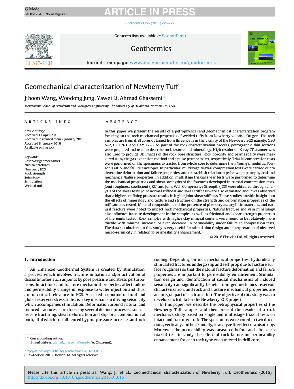 Geomechanical characterization of Newberry Tuff