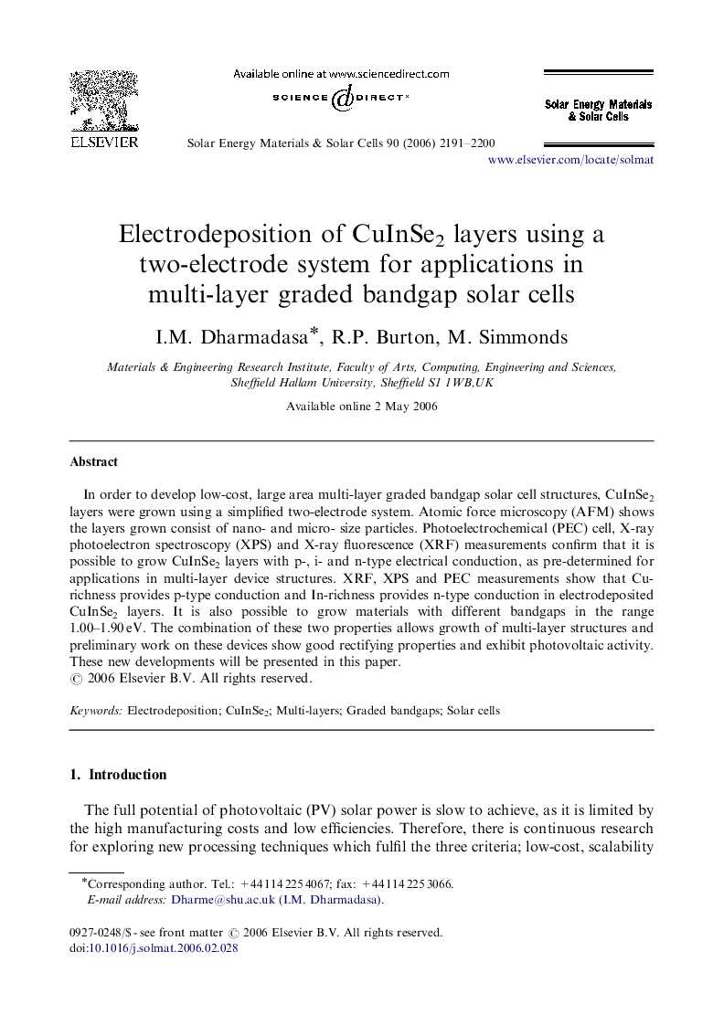 Electrodeposition of CuInSe2 layers using a two-electrode system for applications in multi-layer graded bandgap solar cells