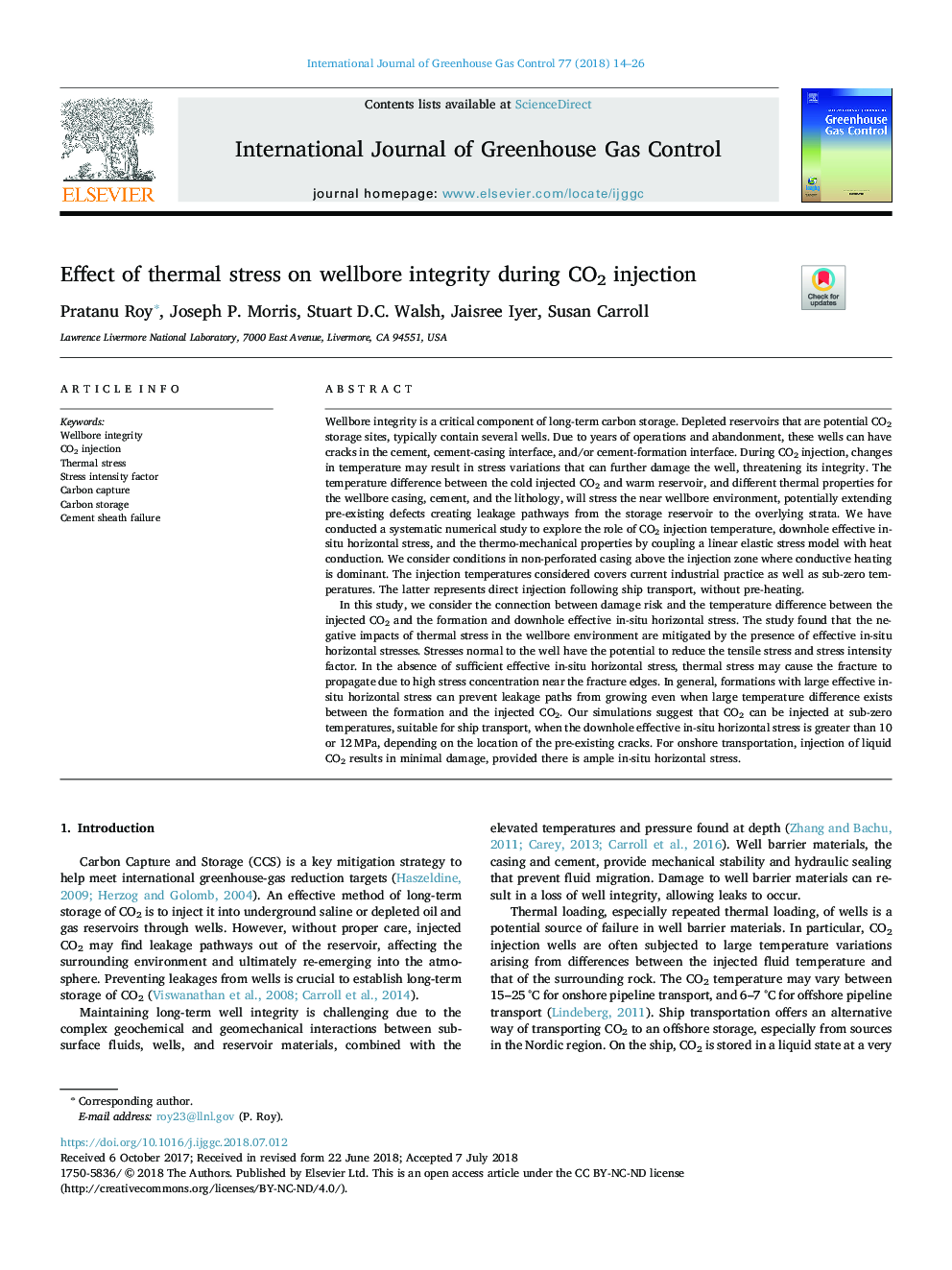 Effect of thermal stress on wellbore integrity during CO2 injection