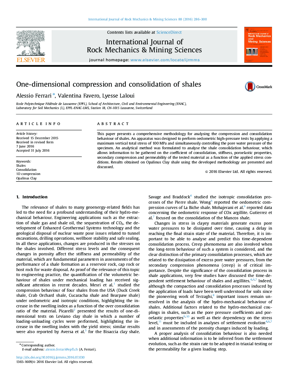 One-dimensional compression and consolidation of shales