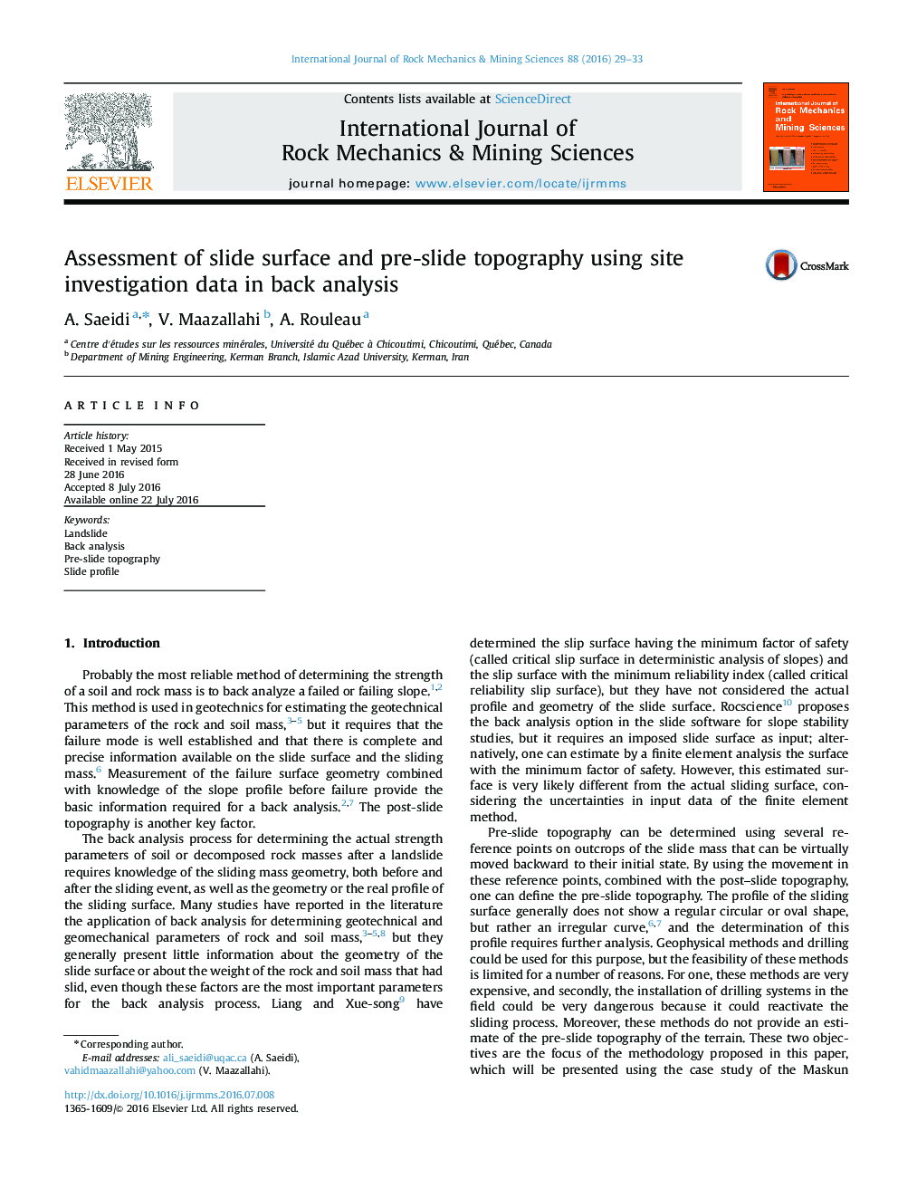 Assessment of slide surface and pre-slide topography using site investigation data in back analysis