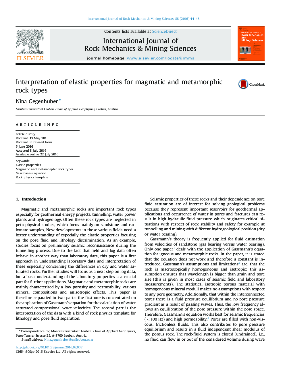 Interpretation of elastic properties for magmatic and metamorphic rock types