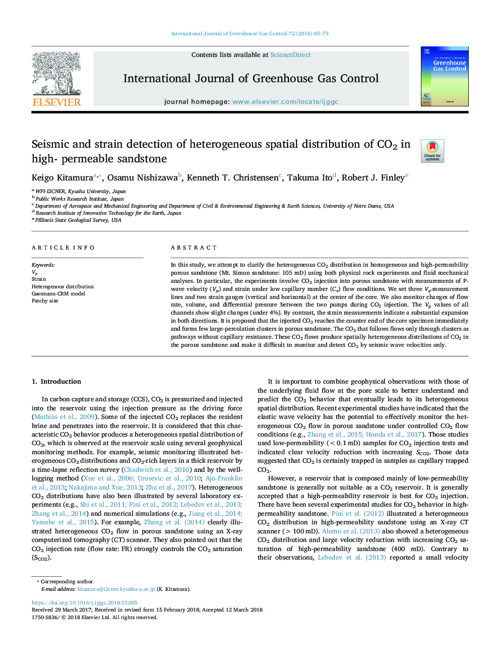 عکس صفحه اول مقاله: Seismic and strain detection of heterogeneous spatial distribution of CO2 in high- permeable sandstone Seismic and strain detection of heterogeneous spatial distribution of CO2 in high- permeable sandstone