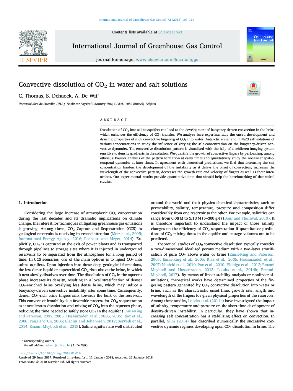 عکس صفحه اول مقاله: Convective dissolution of CO2 in water and salt solutions Convective dissolution of CO2 in water and salt solutions