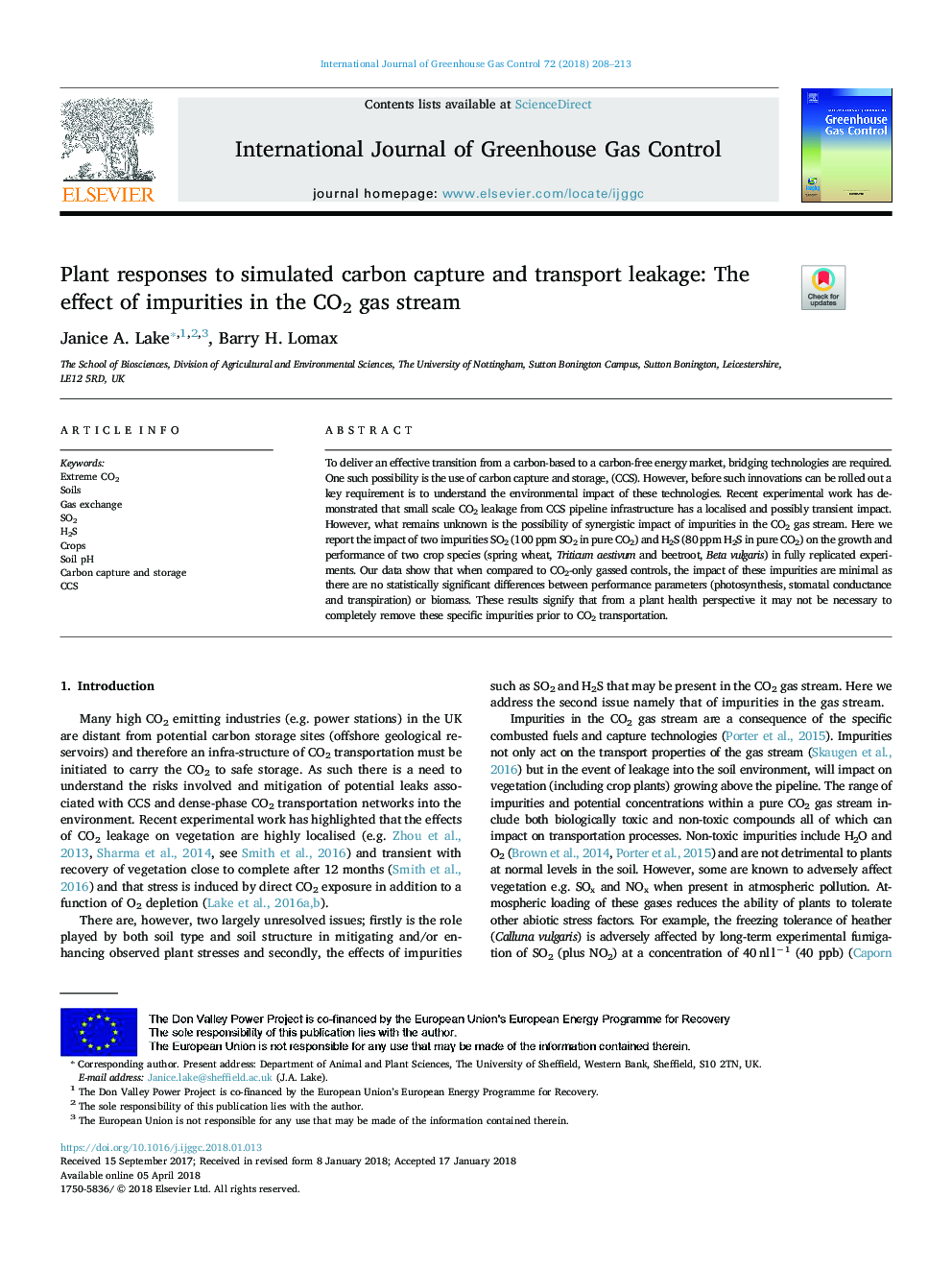 Plant responses to simulated carbon capture and transport leakage: The effect of impurities in the CO2 gas stream