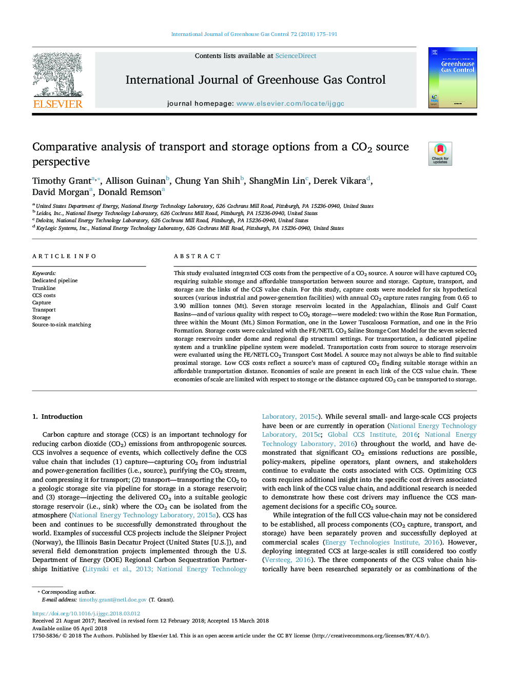 Comparative analysis of transport and storage options from a CO2 source perspective