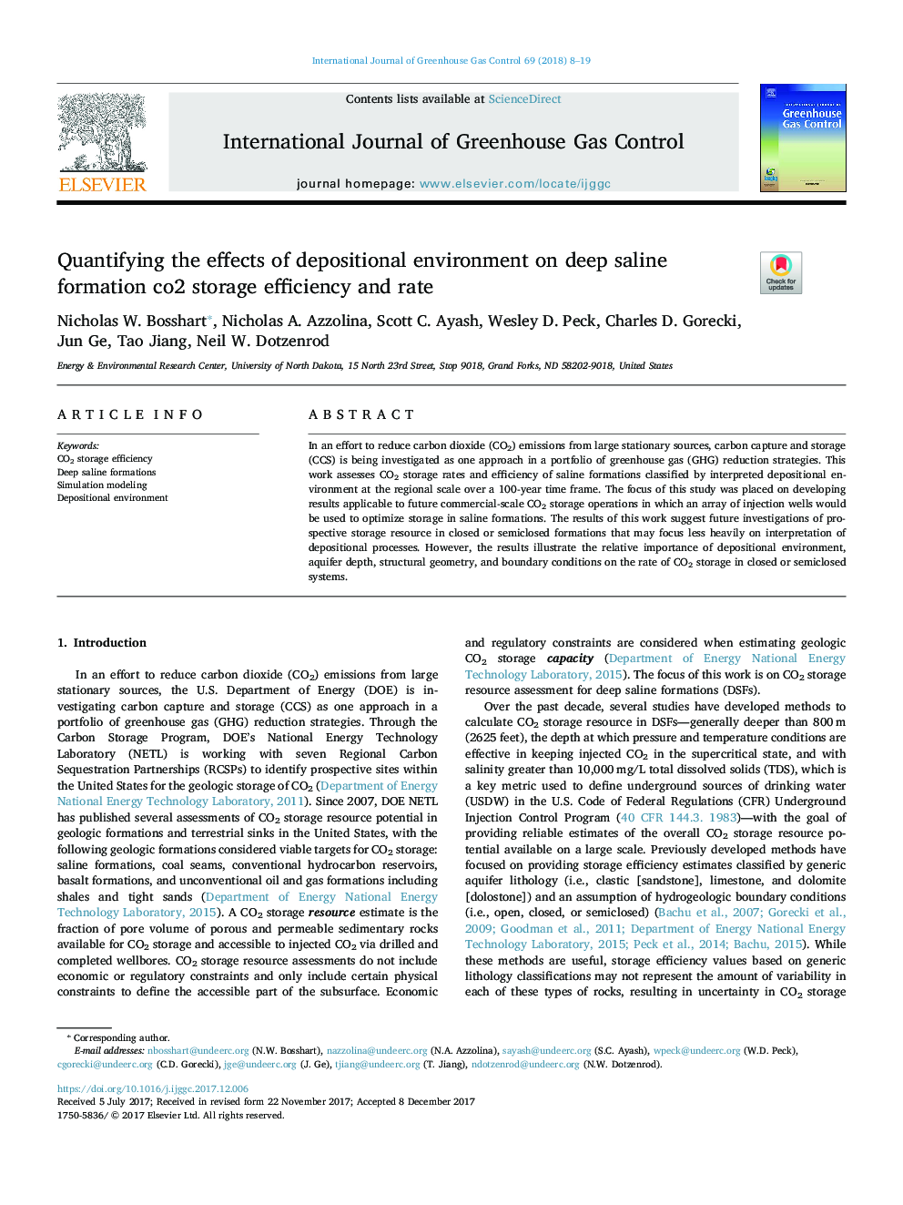 Quantifying the effects of depositional environment on deep saline formation co2 storage efficiency and rate