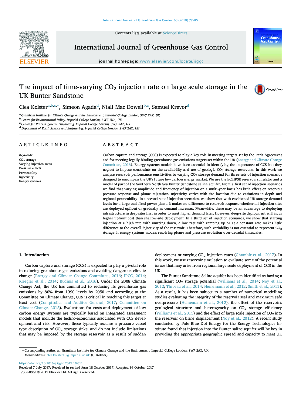 The impact of time-varying CO2 injection rate on large scale storage in the UK Bunter Sandstone