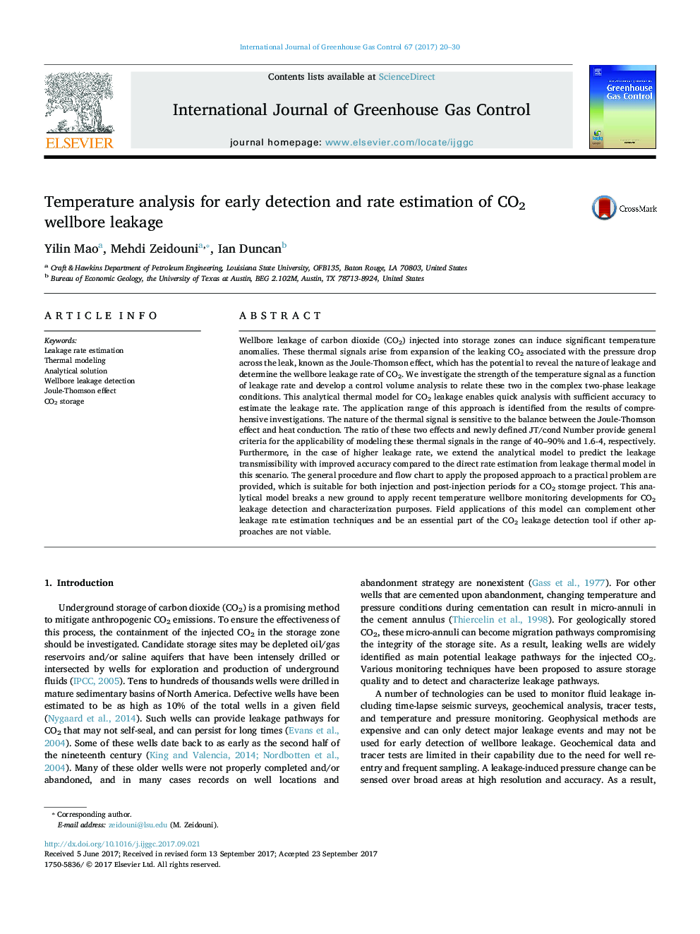 Temperature analysis for early detection and rate estimation of CO2 wellbore leakage