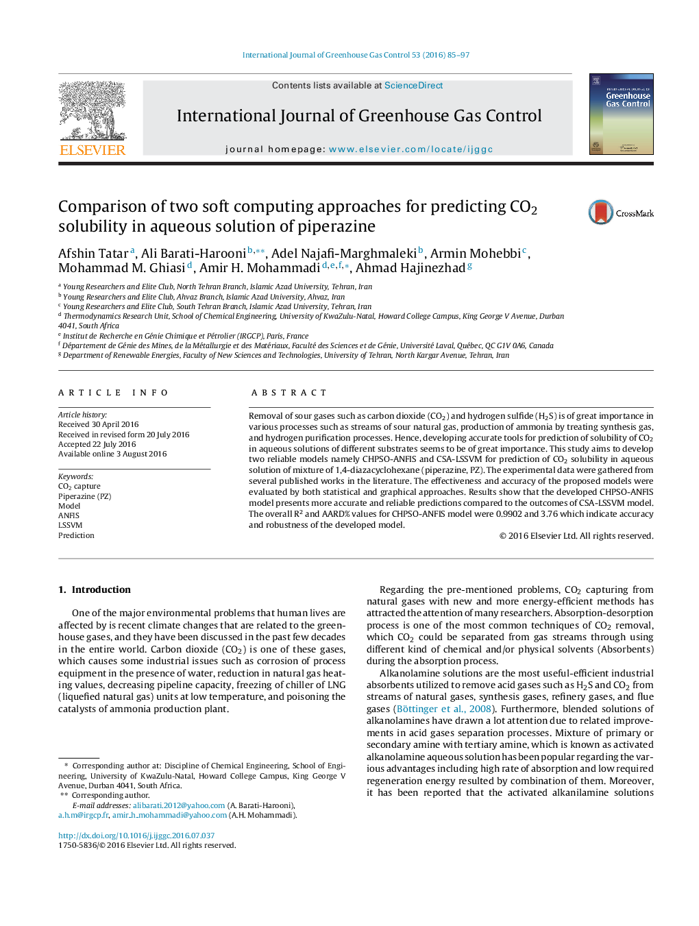 Comparison of two soft computing approaches for predicting CO2 solubility in aqueous solution of piperazine