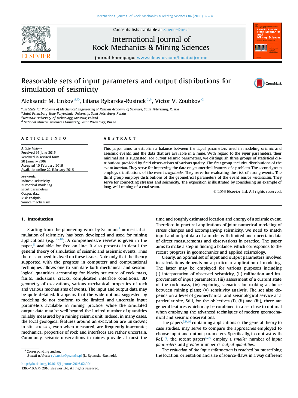 Reasonable sets of input parameters and output distributions for simulation of seismicity