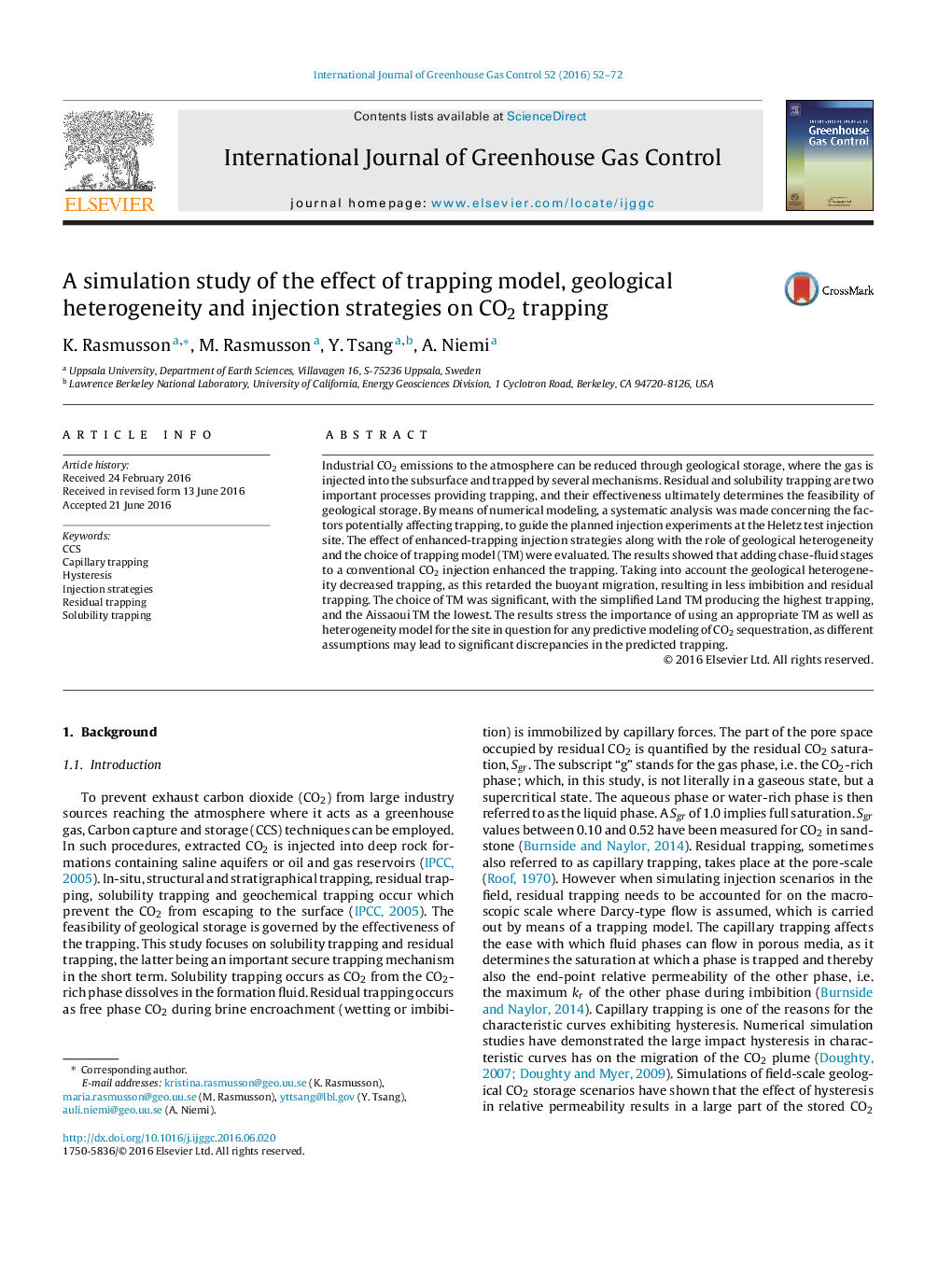 A simulation study of the effect of trapping model, geological heterogeneity and injection strategies on CO2 trapping