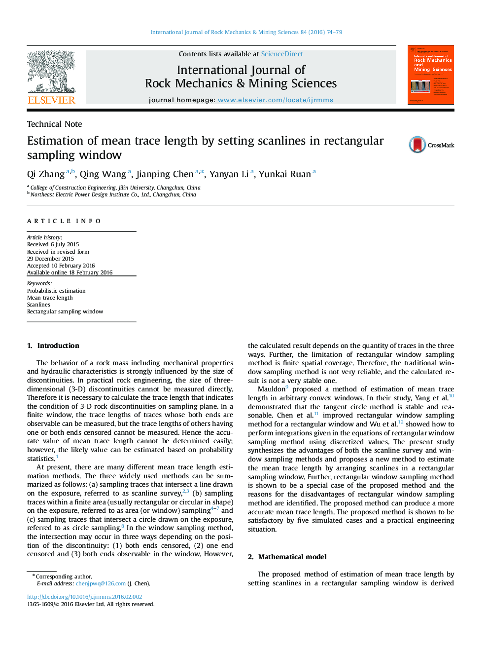 Estimation of mean trace length by setting scanlines in rectangular sampling window