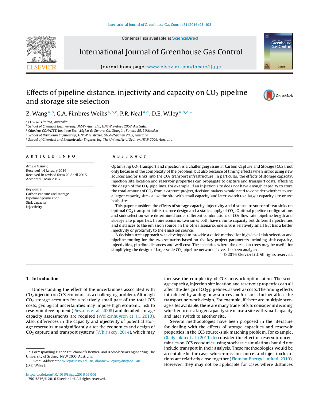 Effects of pipeline distance, injectivity and capacity on CO2 pipeline and storage site selection