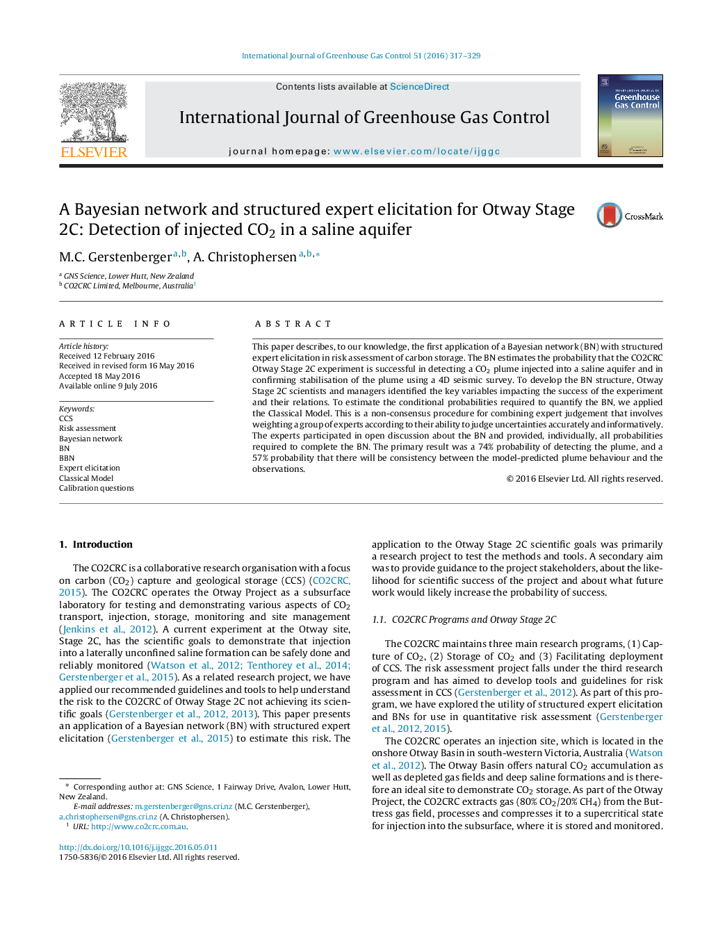 A Bayesian network and structured expert elicitation for Otway Stage 2C: Detection of injected CO2 in a saline aquifer