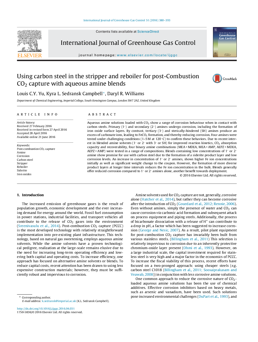 Using carbon steel in the stripper and reboiler for post-Combustion CO2 capture with aqueous amine blends