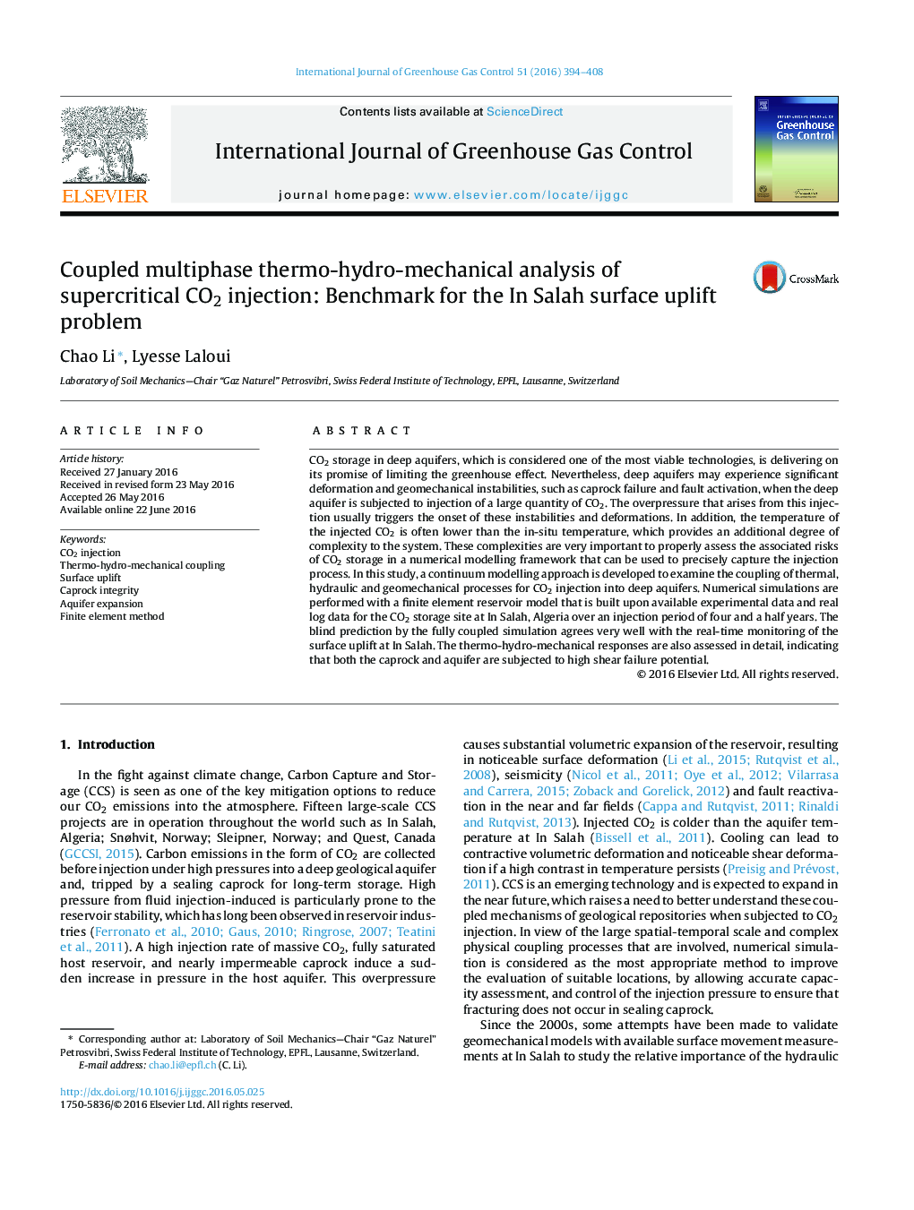 Coupled multiphase thermo-hydro-mechanical analysis of supercritical CO2 injection: Benchmark for the In Salah surface uplift problem