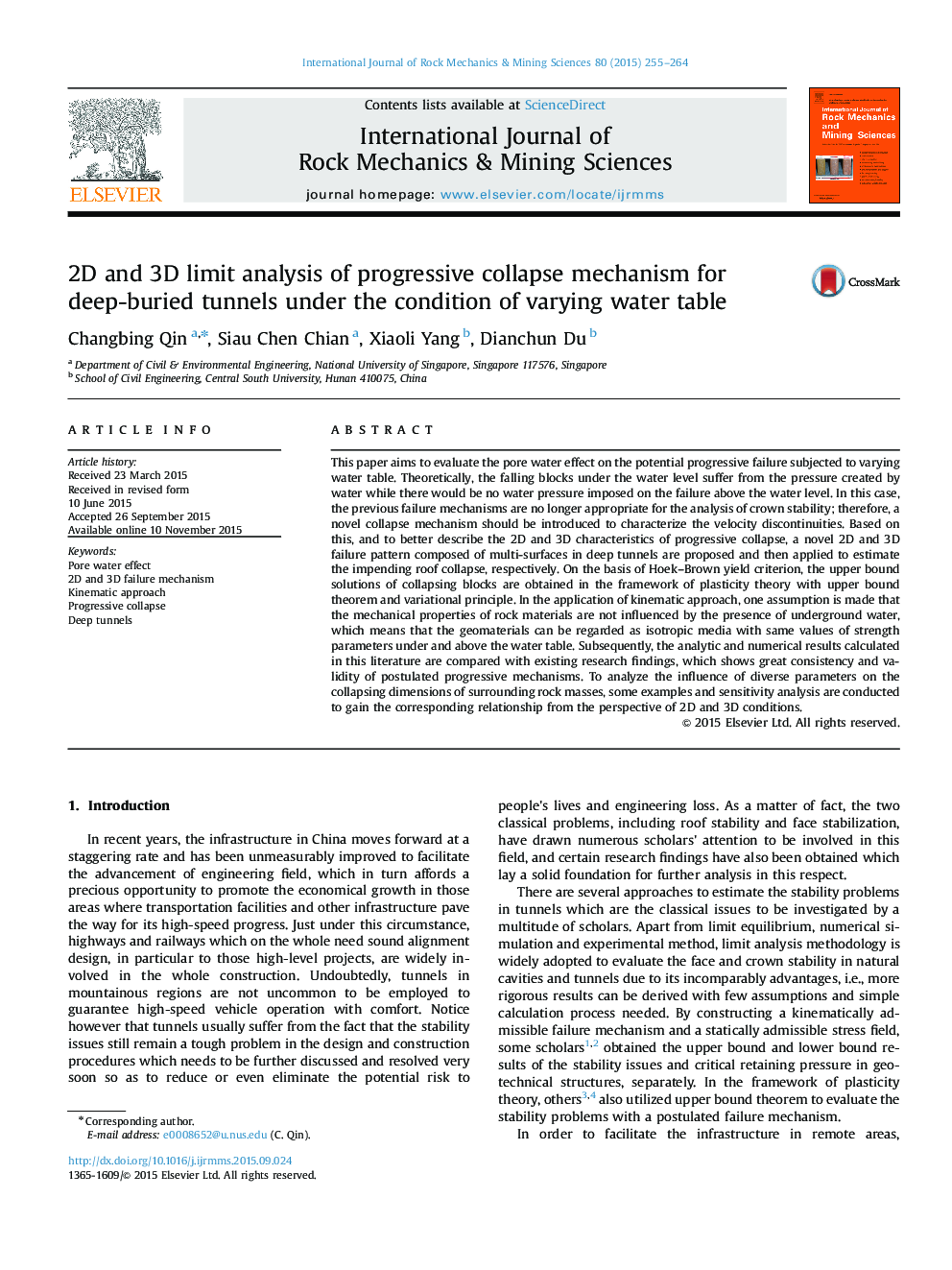 2D and 3D limit analysis of progressive collapse mechanism for deep-buried tunnels under the condition of varying water table