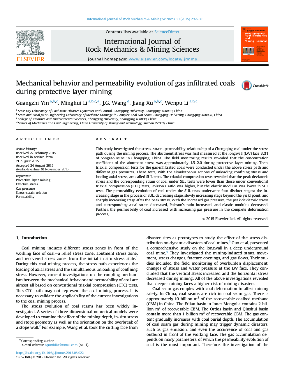 Mechanical behavior and permeability evolution of gas infiltrated coals during protective layer mining