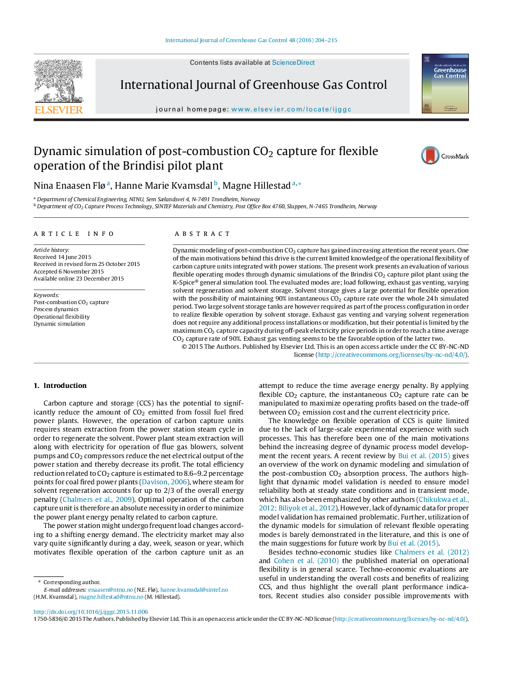 Dynamic simulation of post-combustion CO2 capture for flexible operation of the Brindisi pilot plant