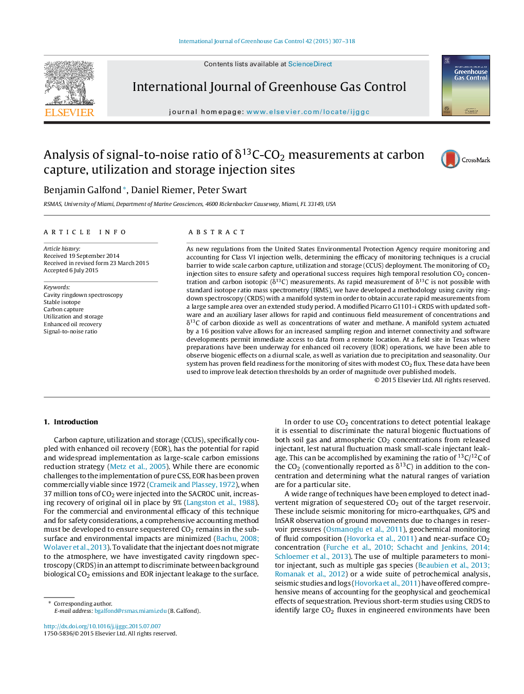 Analysis of signal-to-noise ratio of Î´13C-CO2 measurements at carbon capture, utilization and storage injection sites