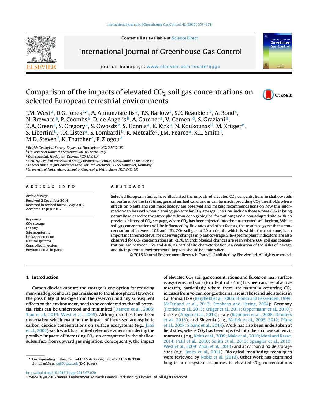 Comparison of the impacts of elevated CO2 soil gas concentrations on selected European terrestrial environments