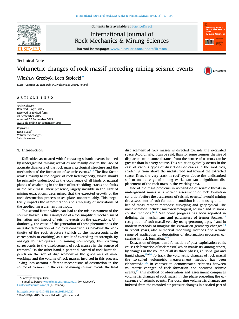 Volumetric changes of rock massif preceding mining seismic events