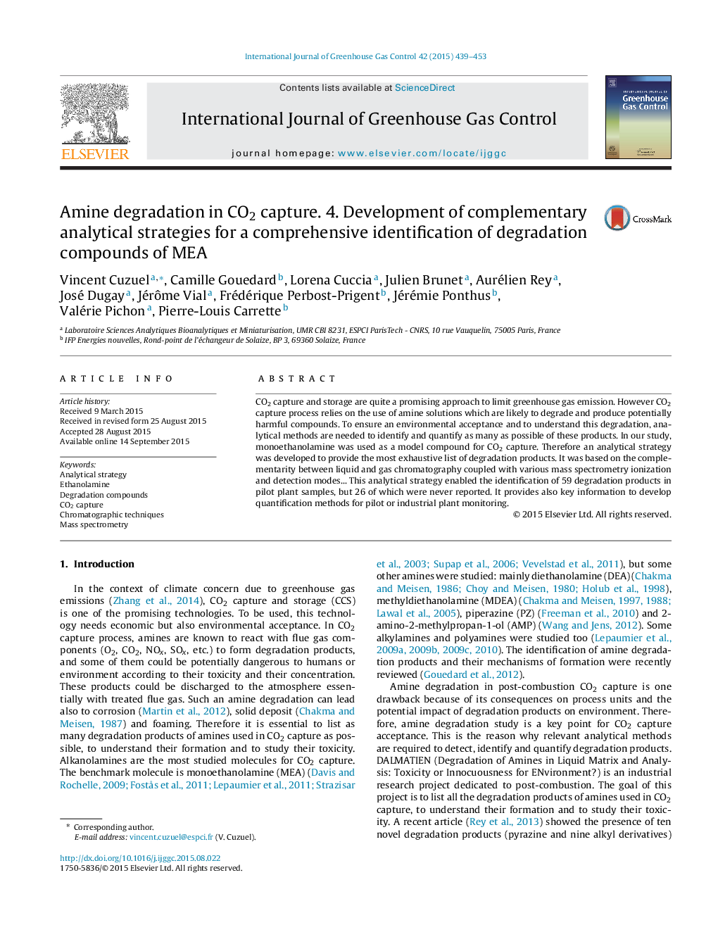 Amine degradation in CO2 capture. 4. Development of complementary analytical strategies for a comprehensive identification of degradation compounds of MEA