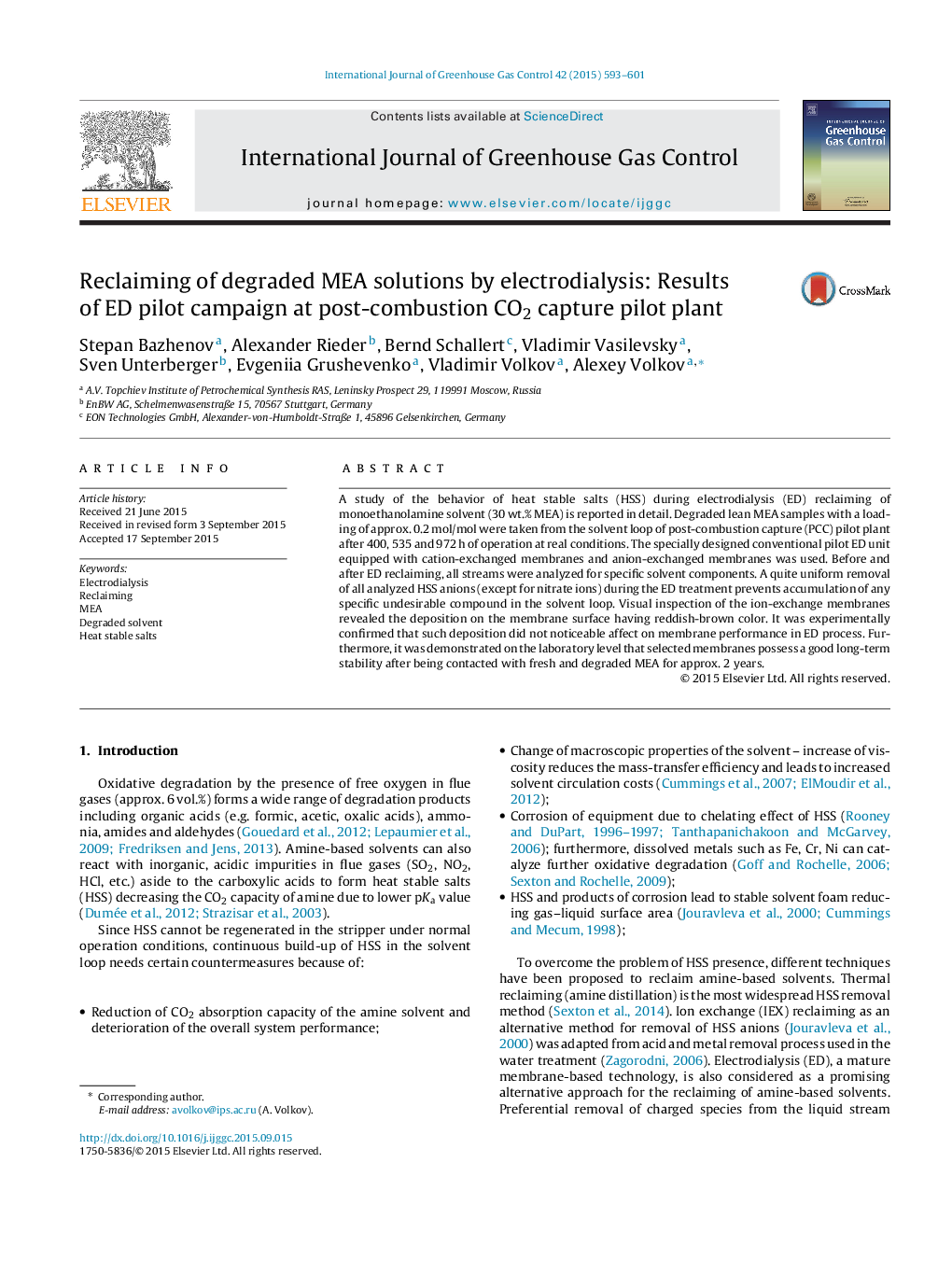 Reclaiming of degraded MEA solutions by electrodialysis: Results of ED pilot campaign at post-combustion CO2 capture pilot plant