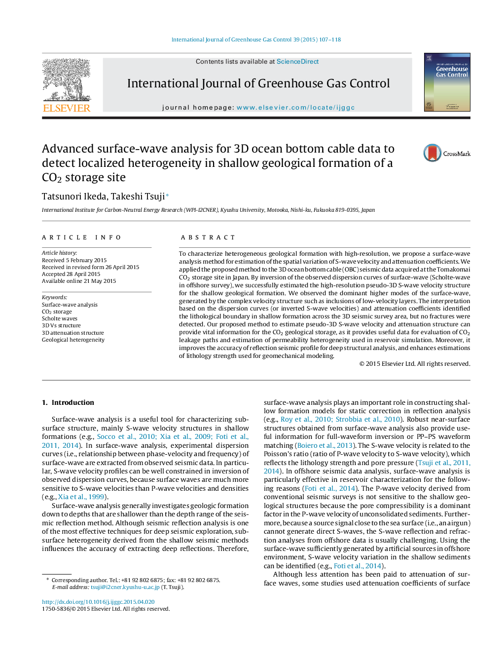 Advanced surface-wave analysis for 3D ocean bottom cable data to detect localized heterogeneity in shallow geological formation of a CO2 storage site