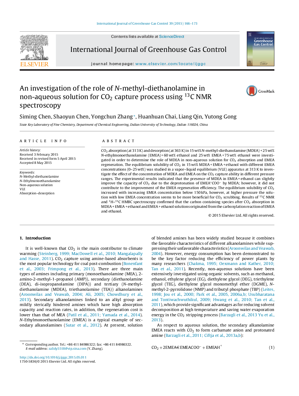 An investigation of the role of N-methyl-diethanolamine in non-aqueous solution for CO2 capture process using 13C NMR spectroscopy