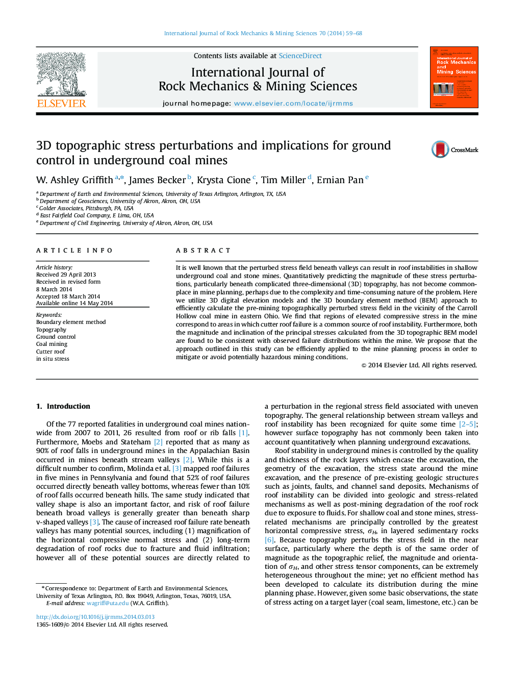 3D topographic stress perturbations and implications for ground control in underground coal mines