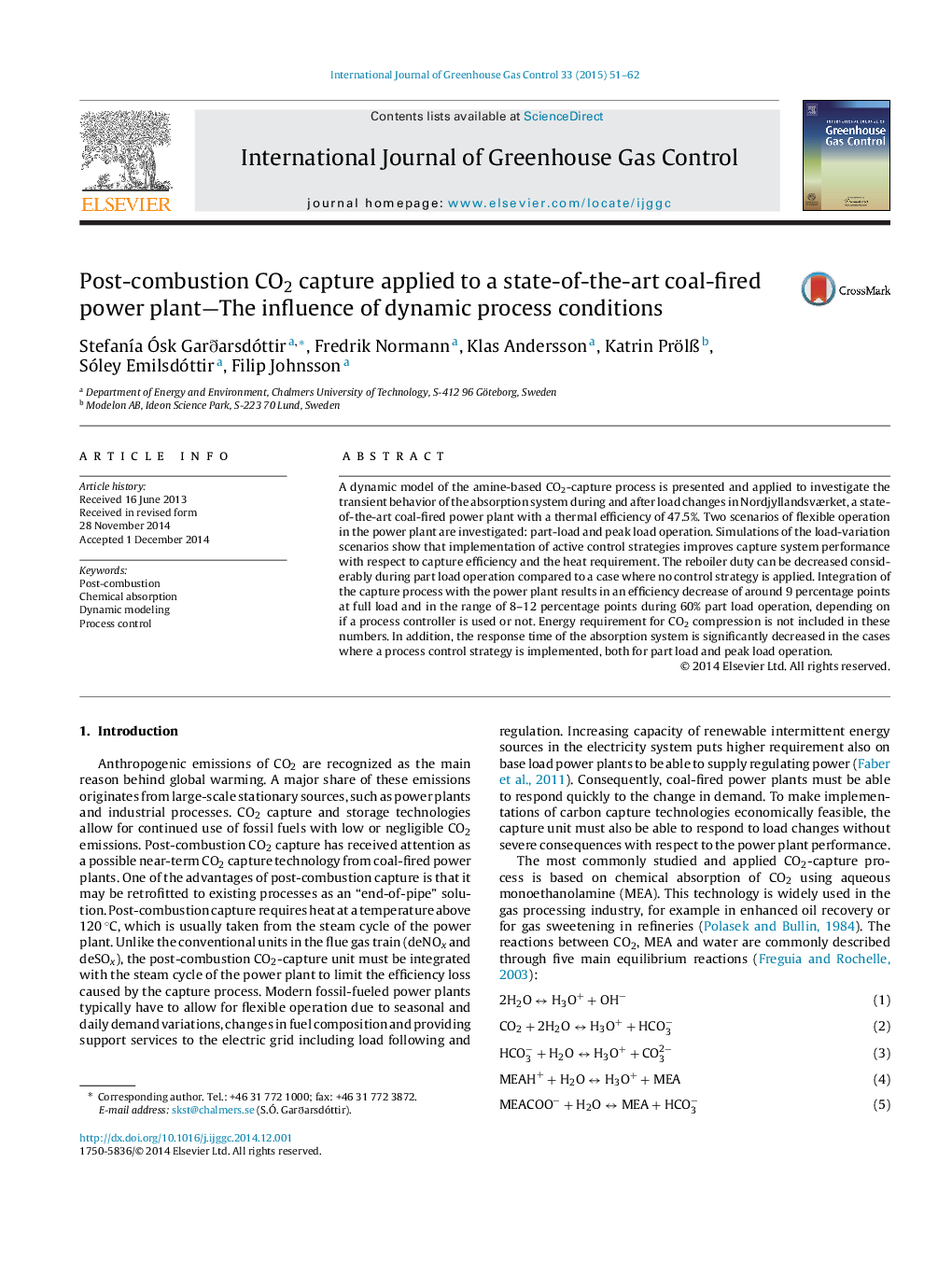 Post-combustion CO2 capture applied to a state-of-the-art coal-fired power plant-The influence of dynamic process conditions