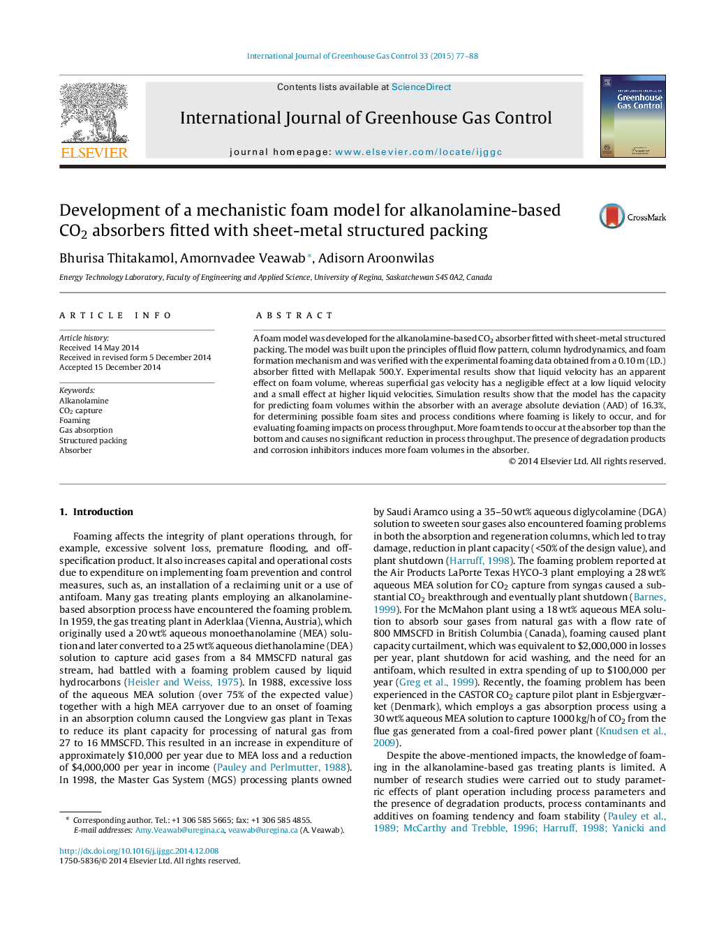 Development of a mechanistic foam model for alkanolamine-based CO2 absorbers fitted with sheet-metal structured packing