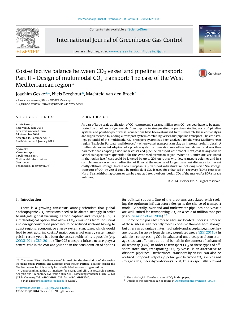 Cost-effective balance between CO2 vessel and pipeline transport: Part II - Design of multimodal CO2 transport: The case of the West Mediterranean region