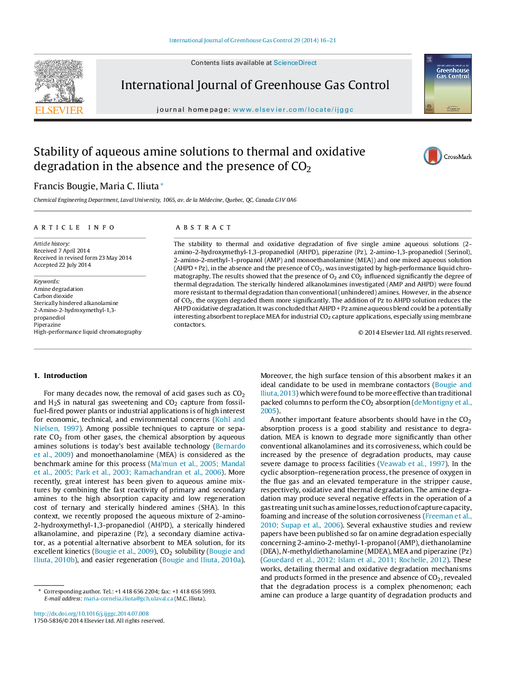 Stability of aqueous amine solutions to thermal and oxidative degradation in the absence and the presence of CO2