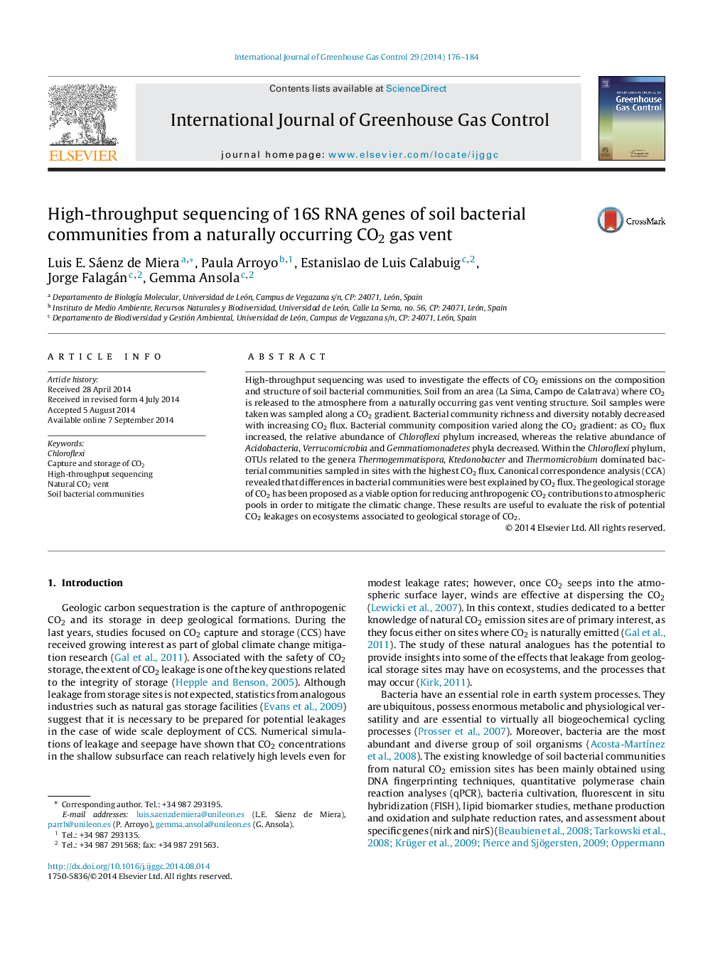 High-throughput sequencing of 16S RNA genes of soil bacterial communities from a naturally occurring CO2 gas vent