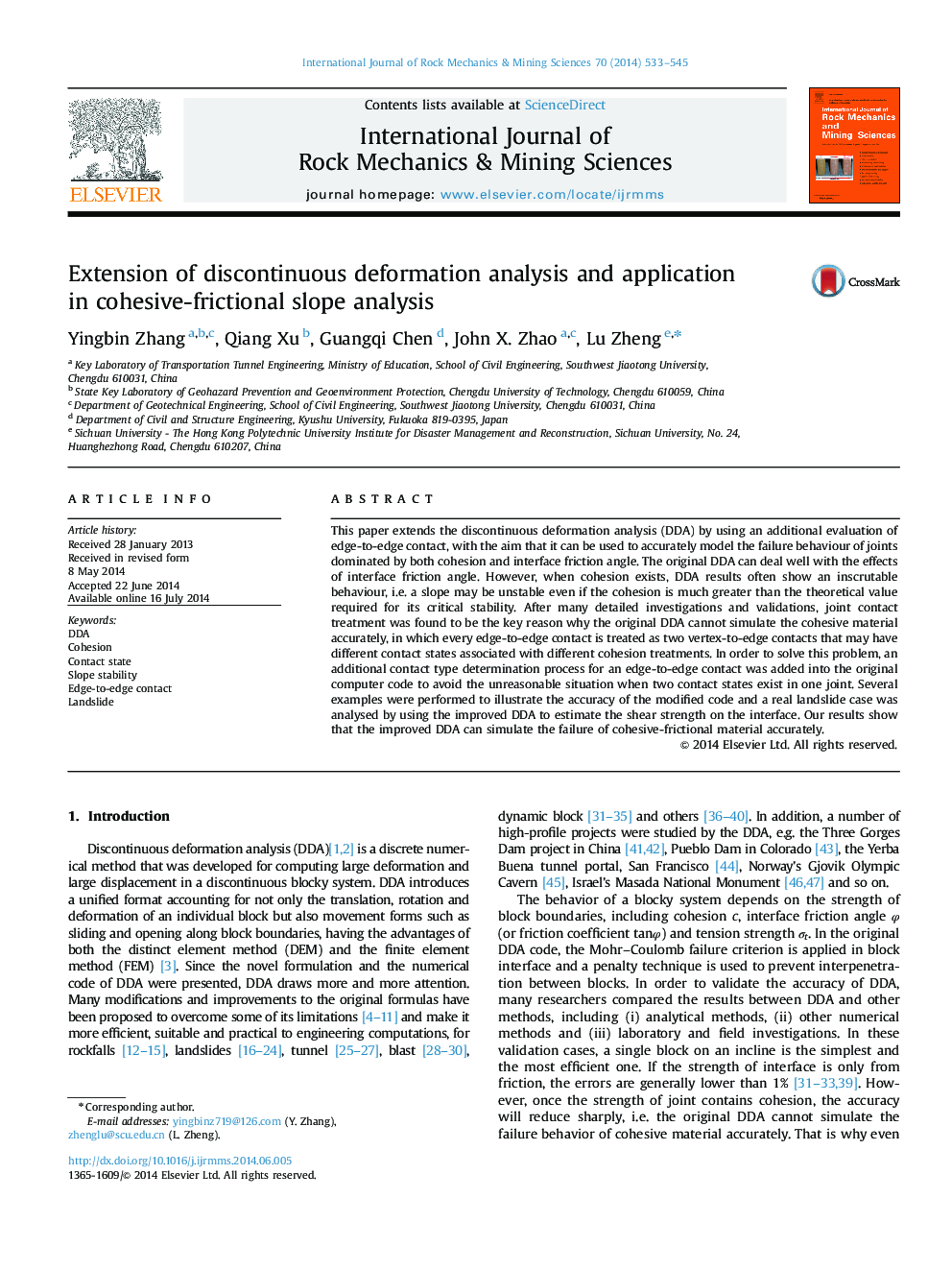 Extension of discontinuous deformation analysis and application in cohesive-frictional slope analysis