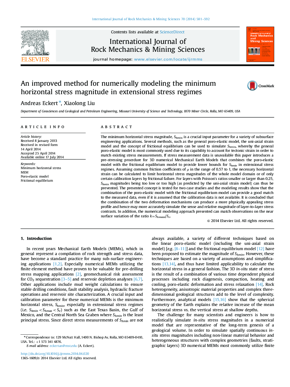 An improved method for numerically modeling the minimum horizontal stress magnitude in extensional stress regimes