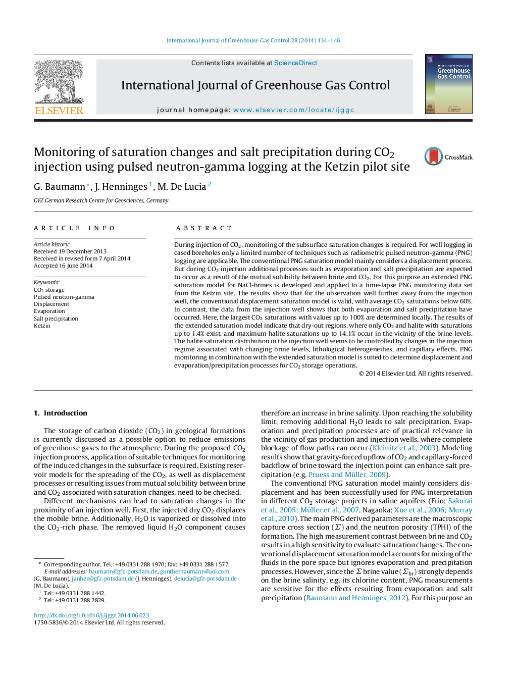 Monitoring of saturation changes and salt precipitation during CO2 injection using pulsed neutron-gamma logging at the Ketzin pilot site