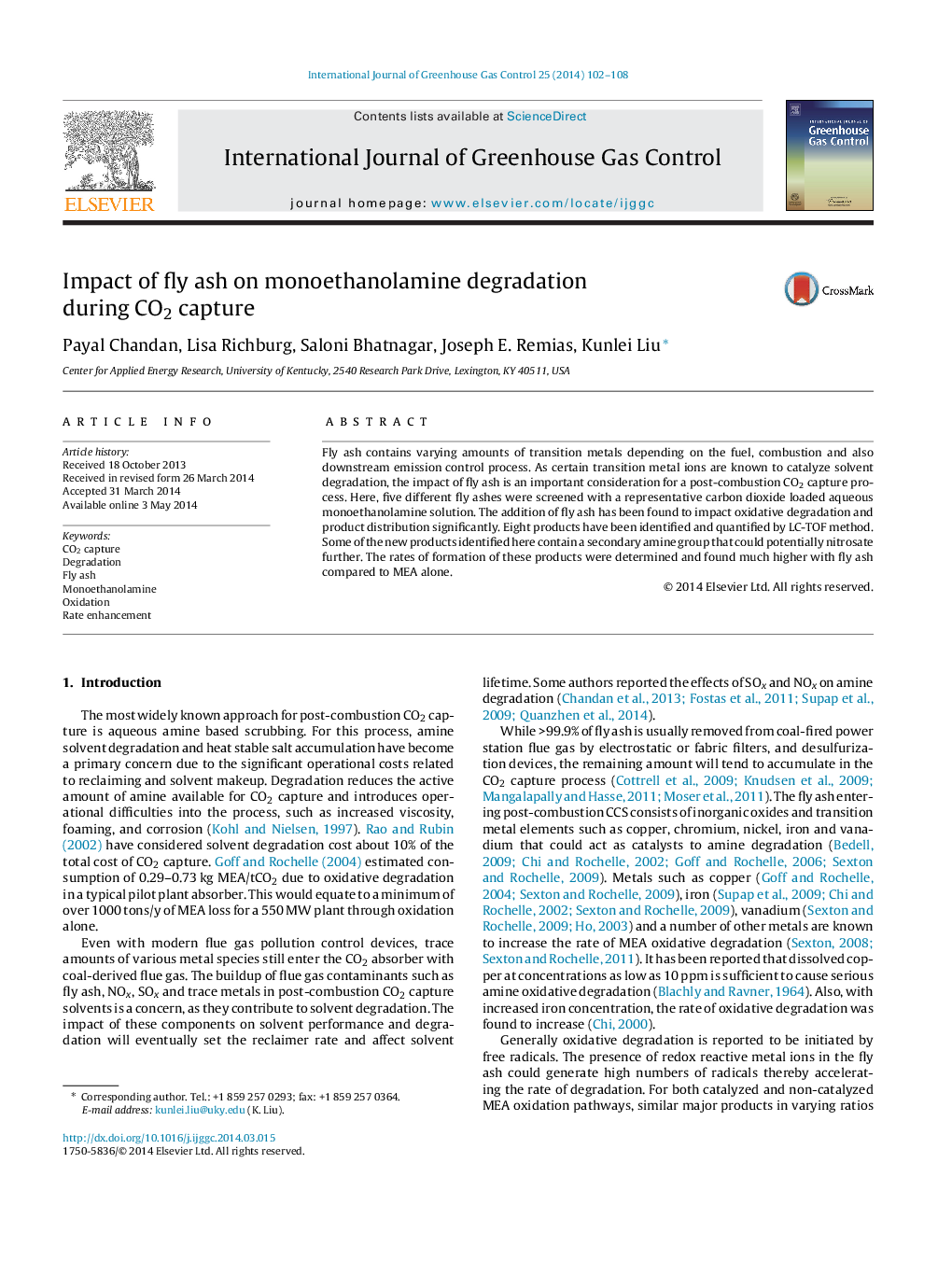 Impact of fly ash on monoethanolamine degradation during CO2 capture