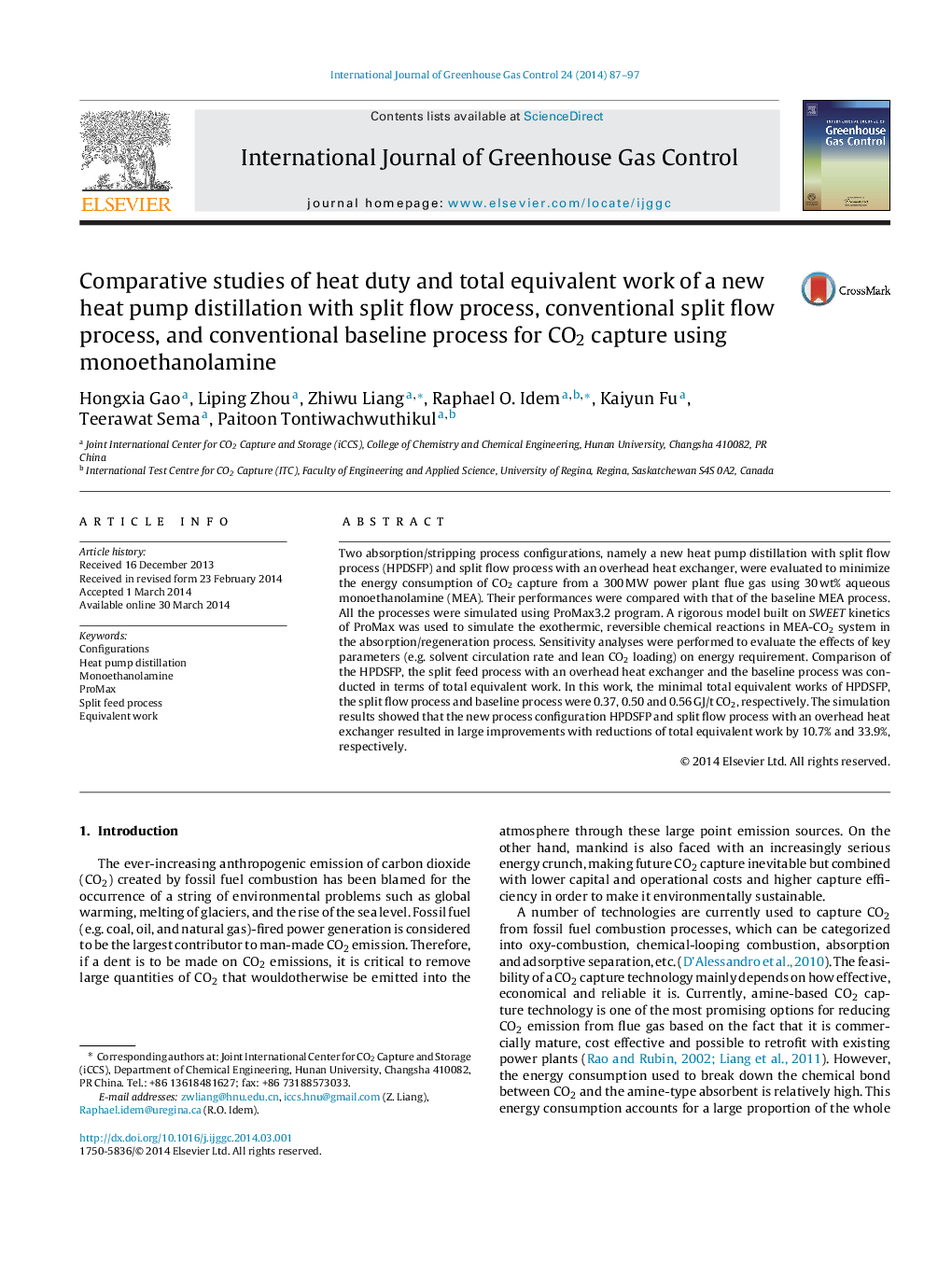 Comparative studies of heat duty and total equivalent work of a new heat pump distillation with split flow process, conventional split flow process, and conventional baseline process for CO2 capture using monoethanolamine