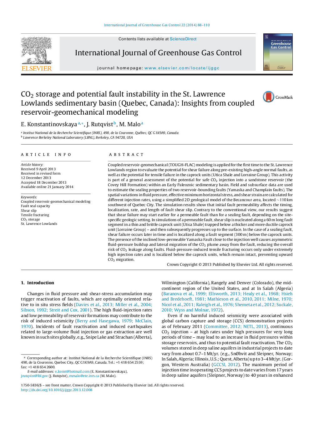 CO2 storage and potential fault instability in the St. Lawrence Lowlands sedimentary basin (Quebec, Canada): Insights from coupled reservoir-geomechanical modeling