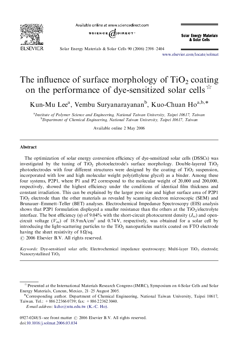 The influence of surface morphology of TiO2 coating on the performance of dye-sensitized solar cells 