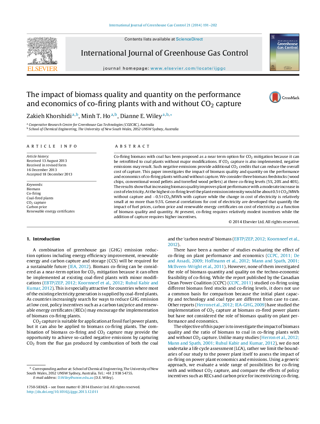 The impact of biomass quality and quantity on the performance and economics of co-firing plants with and without CO2 capture