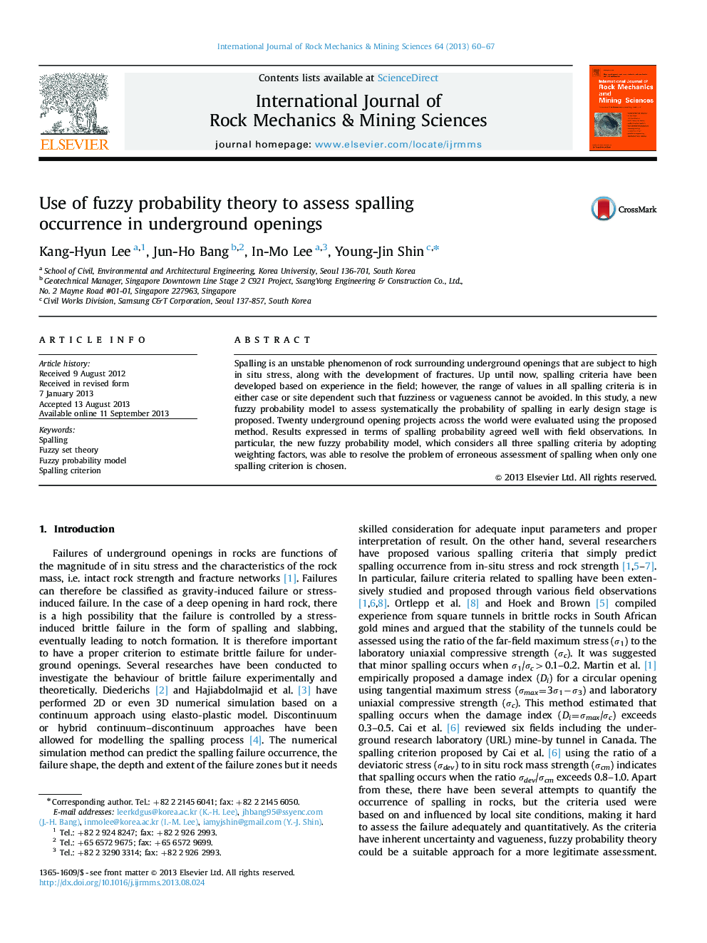 Use of fuzzy probability theory to assess spalling occurrence in underground openings